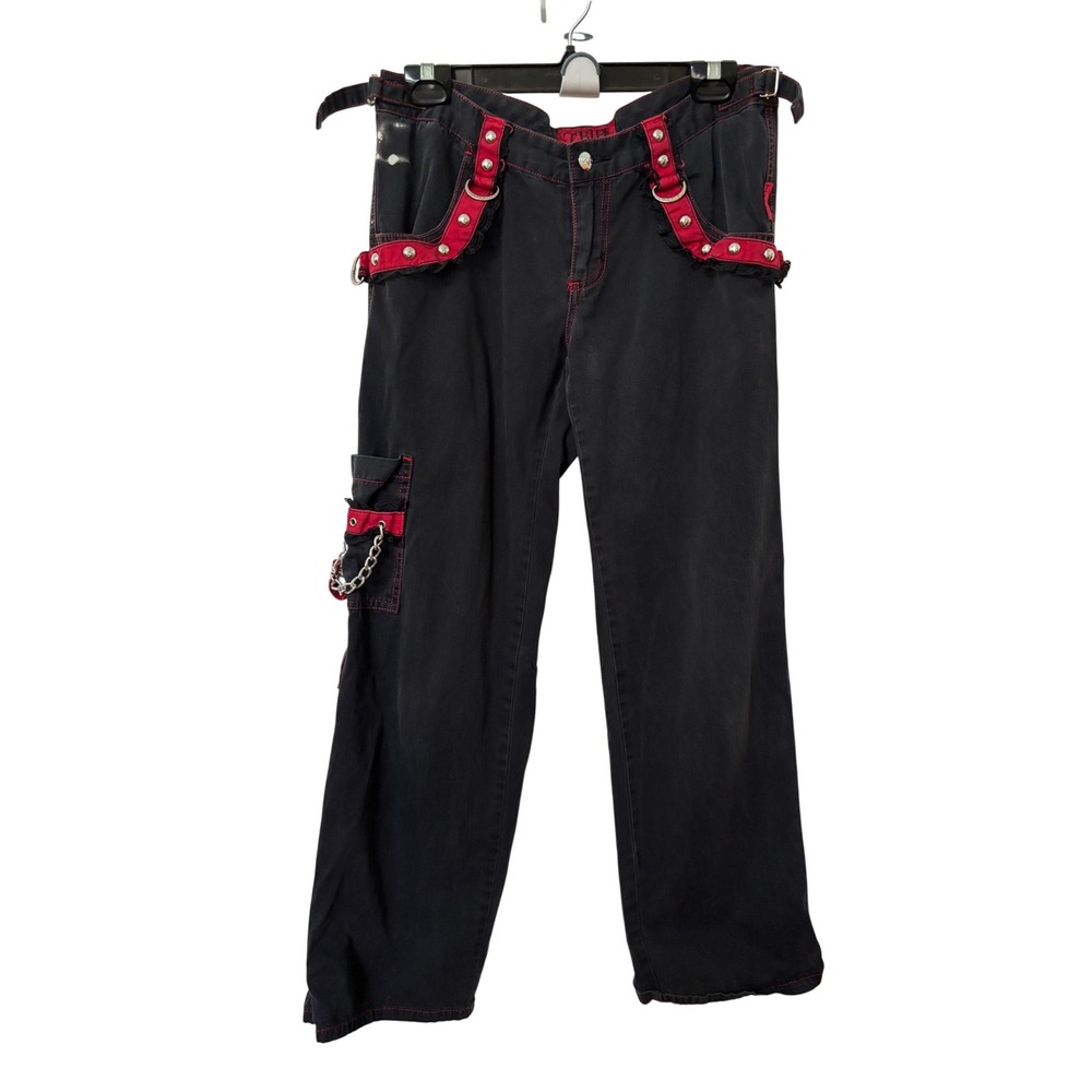 Tripp NYC Y2K Gothic Pants Black Dark Red Lace Chains 11 Dark Street Style Rave